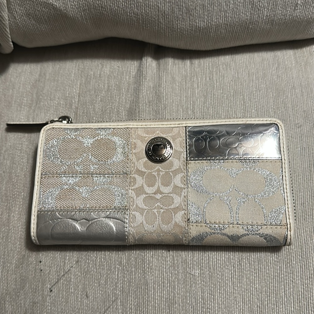 Coach patchwork Silver white cream and pink long wallet